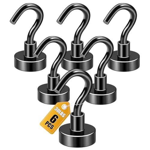 Image of DIYMAG Magnetic Hooks, 30lbs+ Magnet Hook 2026 Cruise Cabin Ship Essentials Heavy Duty Strong Magnets Refrigerator Fridge Hanging for Classroom Beach Vacation Kitchen Grills Home 6 Pack (Black)
