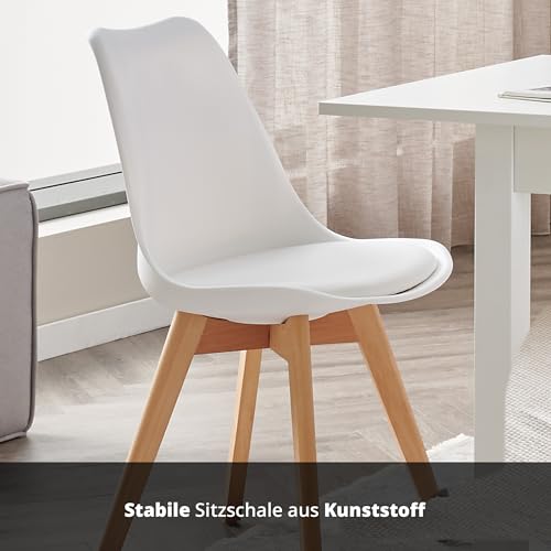 KHG-Esszimmerstuhl-Polsterstuhl-Skandi-Look-Stuhlbeine-Massivholz-Buche-Kunststoff-Sitzschale-gepolstertes-Kunstleder-Sitzkissen-modern-pflegeleicht-belastbar-bis-150-kg-Weis | Dealmeister.io Alt tag für bilder post titel