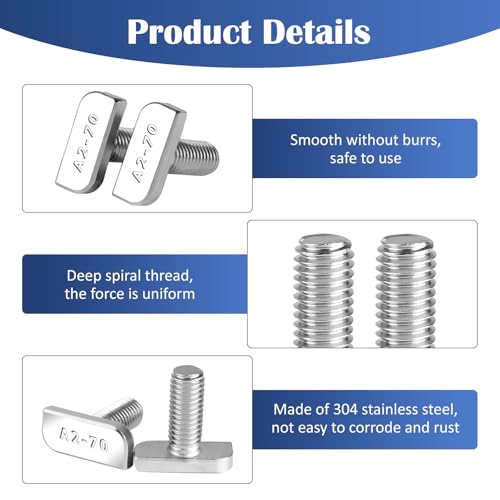Hammerkopfschrauben M8 x 20 Edelstahl A2-70, 12 Stück Gewächshausschrauben mit Sperrzahnmuttern Flanschmuttern, T Hammerkopfschrauben für PV Solar Montageschienen, Gewächshaus und Photovoltaik