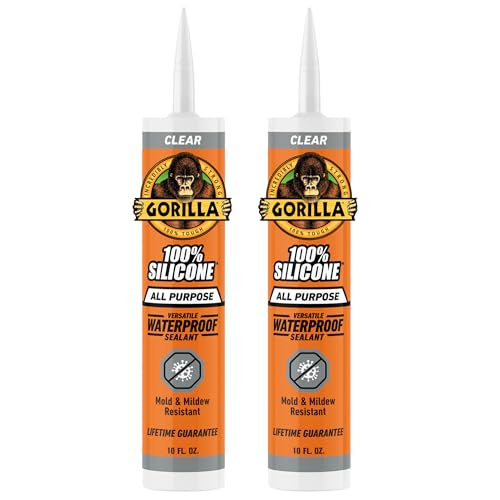 Gorilla 100% Silicone Sealant All Purpose, 10 Ounce Cartridge, Clear (Pack of 2)