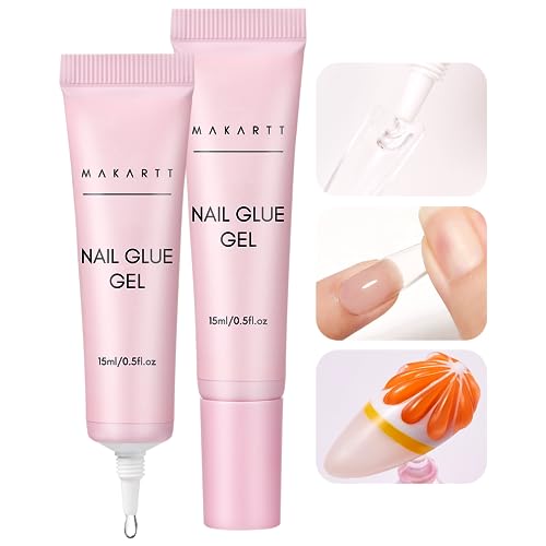 Makartt Gel de Pegamento de Uñas Sólido para Uñas a Presión, 2 * 20ML Gel de Pegamento de Diamantes de Imitación de Uñas para Uñas Acrílicas Gemas Lámpara de Uñas Necesaria