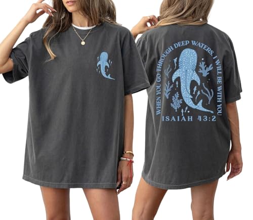 Christian Oversized Shirt for Women Faith Bible Verse Graphic Tee Top Vacation Summer Casual Boho Wildflowers T Shirt