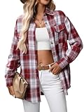  seiveini Chemise Femme Chemisier a Carreaux en Flanelle Blouse Tunique Chic et Élégant Automne Hiver A Rouge L