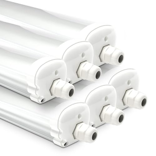 HOFTRONIC - Lot de 6 Réglette LED 120 cm - IP65 extérieur étanche - 36W 4230 Lumens - 4000K neutre blanc - Connectable - pour Cave, Garage, et l'entrepôt - Lampe...