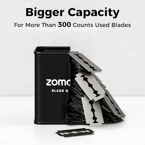 Image of ZOMCHI Razor Blade Bank for Used Double Edge Safety Razor Blades, Black | Metal Disposal Case With Slot Opening, Sealed Body, Compact Size, Helps Keep Used Blades Contained For Bathroom Or Travel
