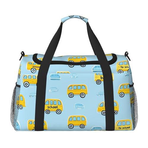 Cartoon Bus Duffle Bag for Travel Cute Car Sports Gym Tote Carry On Bag Large Shoulder Weekend Overnight for Workout
