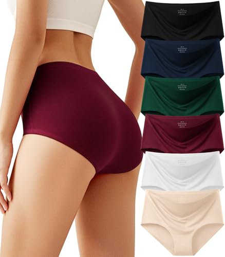 Kiqnsam Cotton Underwear for Women Seamless Full Coverage High Waisted Briefs No Show Breathable Comfortable Panties 6 Pack (US, Alpha, Medium, Regular, Regular, 6 color packs)
