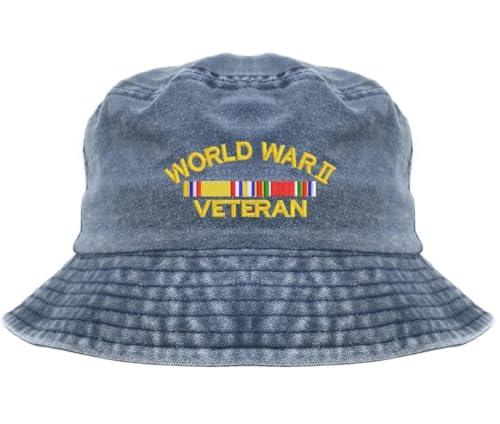 World War 2 Veteran Embroidered Pigment Dye Cotton Bucket hat Navy