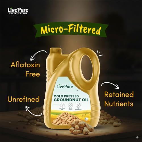 Image of Livepure Organic Farms - Cold Pressed Groundnut Oil 10 Litre (5L X 2), Kacchi Ghani Mungfali Tel | Chemical Free| Cholesterol Free | Micro Filtered | Healthy Unrefined Oil