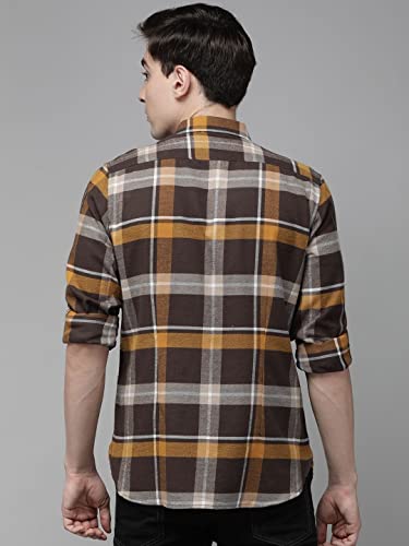 Image of THE BEAR HOUSE Men's Cotton Slim Flannel Button-Down Casual Shirt |Yellow |3XL |TBH-MOIRA-MT-3XL |
