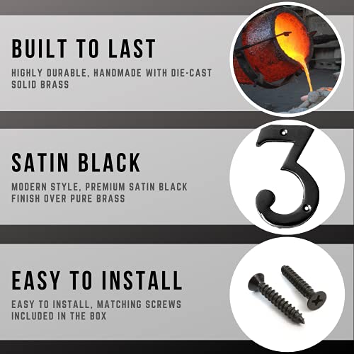 Motif 4-Inch Solid Brass-Black Satin Finish, Mailbox Numbers Address Sign Home Numeral For Outdoor Decor, House Numbers For Outside (Number 3) #TOP2