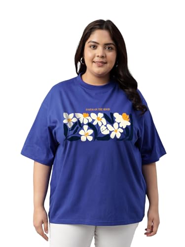 Image of JUNEBERRY 100% Pure Cotton Oversized Baggy Fit Cool Front Chest Graphic Printed Half Sleeve Plus Size T-Shirt for Women & Girls (Sizes: 2XL to 5XL)