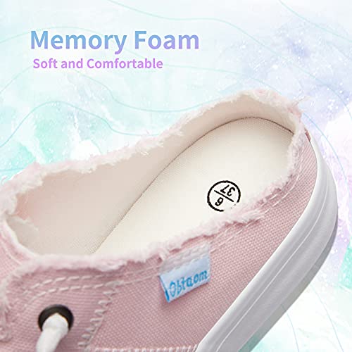 Image of Obtaom Women Canvas Mules Memory Foam Clipper Fashion Sneakers Comfortable Slip-On Mule Backless Holiday Shoes