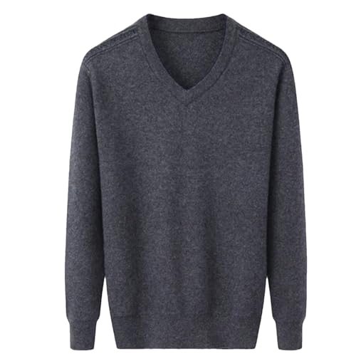 Men's 100% Pure Cashmere V-Neck Sweater for Business Casual Long Sleeve Pullover