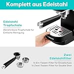 Espresso Siebträgermaschine 20 Bar, Edelstahl-Espressomaschine mit professionellem Milchaufschäumer, Klein Kaffeemaschine Espresso für Cappuccino, Latte & Macchiato, 1L Wassertank, Schwarz – Bild 5