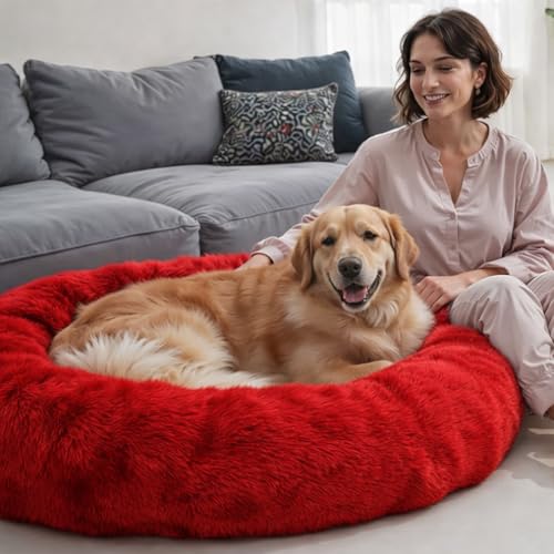 Image of ZEXSAZONE Round Donut Summer Comfortable Durable 2 in 1 and Washable Pet Bed | Cat Bed | Puppy Bed | Dog Bed | Medium Dog Bed for Cats Puppies Labrador German (Red Medium)