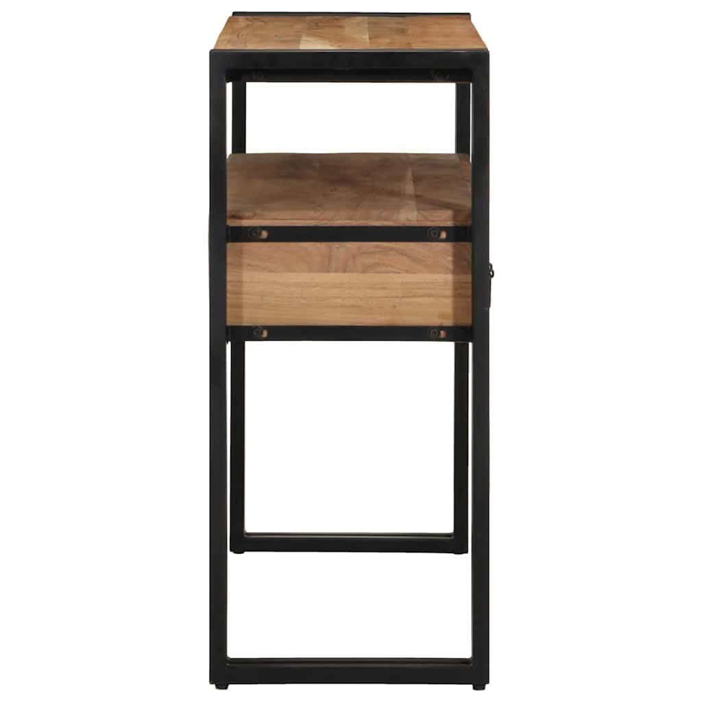 Tavolo consolle in legno massiccio di acacia, marrone, con ripiano e 2 cassetti, 90 x 33 x 75 cm, telaio in acciaio, per soggiorno, corridoio, camera da letto, come tavolino con pratico