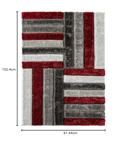 Image of Carpets for Living Room 3 x 5 Feet Soft Smooth Thick Non-Slip Fluffy Shaggy Area Rug for Bedroom, Drawing, Kids Room, Office with Upto 2 Inch Microfiber High Pile (RED Gray A)