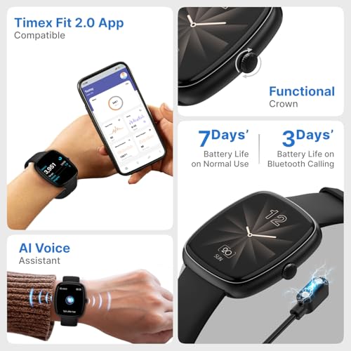 Image of TIMEX iConnect Calling Ace+ 1.83 inch(4.6 cm) 3D UI Display with Functional Crown and BT Calling Smartwatch for Unisex - TWIXW1500T