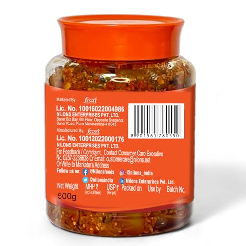 Image of Nilon's MP Special Mango Pickle (475 g) Homemade Aam Ka Aachar | Spicy & Tangy Pickle in Authentic MP Style with Raw Mango, Mustard Oil & Spices with No Added Artificial Colour
