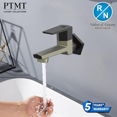Image of RN PTMT Long Body Bib Cock for Bathroom | 15mm Long Body Foam Flow Water Tap with Flange | Luxury G20 Collection Faucet | High-Grade Engineering Polymer Tap (Graphite Black Dual, Pack of 1)