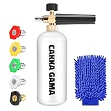 Foam Cannon for Pressure Washer, Foam Sprayer Car Wash with 1/4 Inch Quick Connector, Adjustable Soap Cannon with 5 Pressure Washer Nozzle Tips for Car Detailing, 1 Liter, A Blue Glove