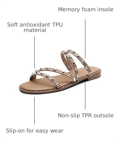 Image of DREAM PAIRS Women's Clear Studded Rhinestone Slide Sandals Slip on Open Toe Cute Flat Sandals for Summer