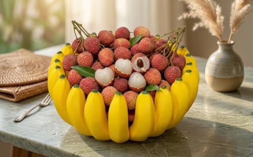 Image of Banana-Shaped Fruit Bowl, Yellow, Decorative Kitchen Basket, Novelty Design, Table Centrepiece