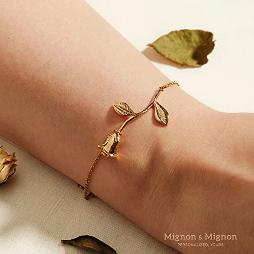MignonandMignon 14k Gold Rose Gold Silver Plated Rose Bracelet Rose Pendant Bracelet Beauty and The Beast Bracelet Bridesmaid Gift for Mom - 3ERBR4