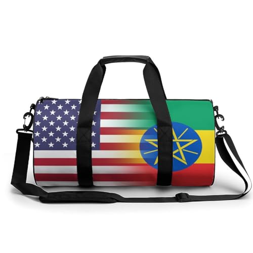 U.S.A Ethiopia Flag Compact Gym Bag Travel Duffel Bags Lightweight Foldable Sports Tote Gymbag