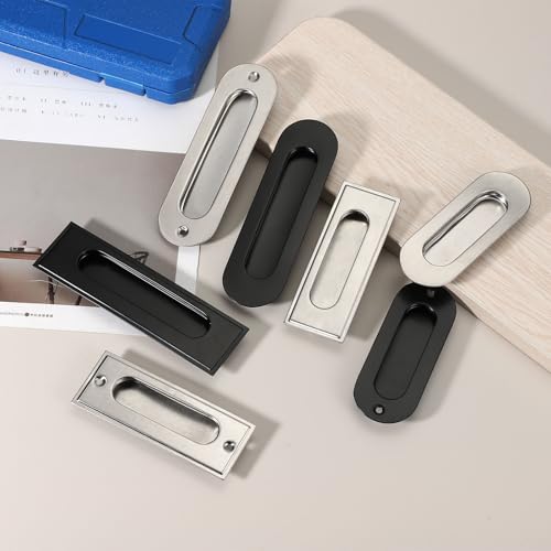 Tiradores empotrados para puertas de bolsillo uxcell, 2 piezas, acero inoxidable rectangular, negro, 4,3 pulgadas miniatura 5