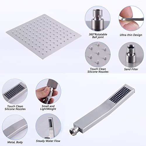 Brushed Nickel All Metal 8 Inch Rainfall Shower Head With Handheld Spray Combo,With Adjustable Extension Arm, 70 In Flexible Hose, 3 Way Diverter… #TOP5