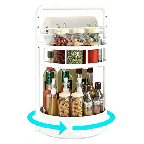 Lazy Susan Organizer, 360° Rotating Metal Spice Rack with Paper