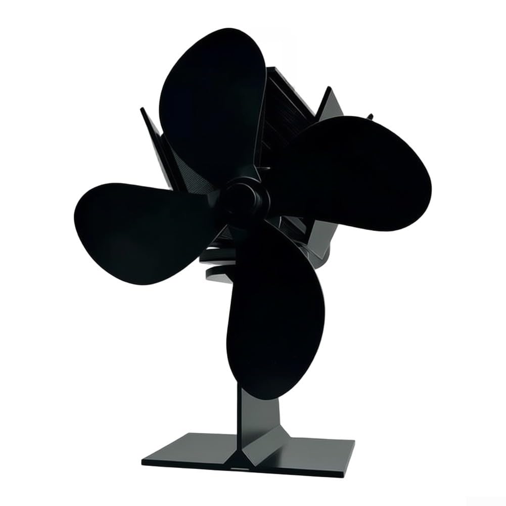 Ventilador Estufa para leña 4 Aspas Silencioso Sin Electricidad Distribución Calor para chimenea para acero Inoxidable 21x18cm