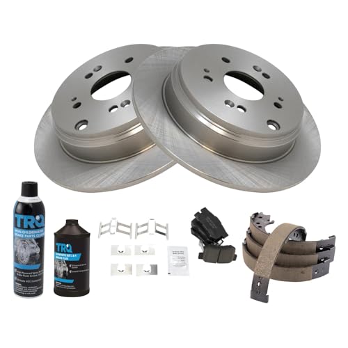 Image of TRQ Rear Brake Pad & Rotor Kit, with Chemical Kit Parking Brake Shoe Set Ceramic Compatible with 2007-2012 Acura RDX