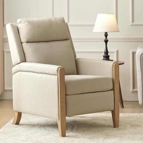 Sillón reclinable beige con patas de madera miniatura 4