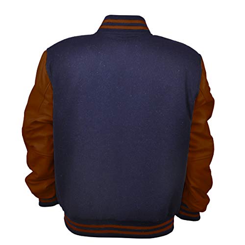 Image of Deckra Men's Varsity Jacket Genuine Leather Sleeve and Wool Blend Letterman Boys College Varsity Jackets XS-5XL