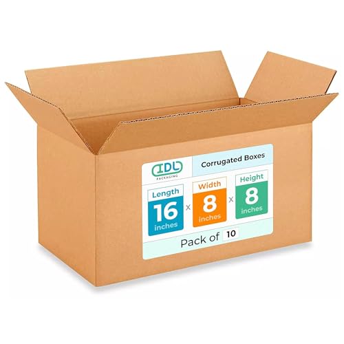 IDL Packaging Medium Corrugated Shipping Boxes 16"L x 8"W x 8"H (Pack of 10) - Excellent Choice of Strong Packing Boxes for USPS, UPS, FedEx Shipping - Easy-to-Recycle Cardboard Boxes for Packaging