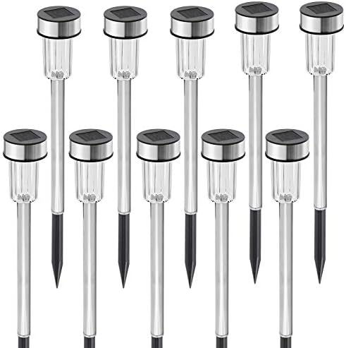 GloBrite Pack of 10 Solar Powered Stake Lights - LED Garden Outdoor Light, Waterproof Stainless Steel Post Path Lights for Patio Driveway Pathway Walkway Decoration