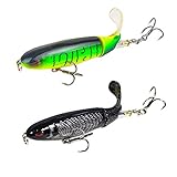 DOITPE Bass Fishing Lures 4.0 inch/0.5 oz with Rotating Spins Tail for Trout,Walleye,Pike and Musky Topwater Floating Hard Baits with Barb Treble Hooks (Combo-T(2PCS))