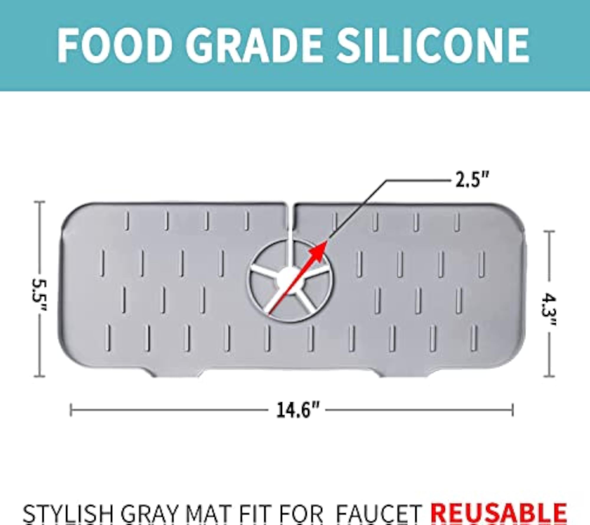 Silicone Sink Faucet Mat, Splash Guard, Drip Catcher, Gray