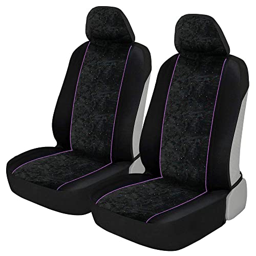 BDK Black Stardust Car Seat Covers for Front Seats, 2 Count.Glitter Pattern Front Seat Cover Set with Matching Headrest, Sideless Design for Easy Installation, Fits Most Car Truck Van and SUV (1 Pack)