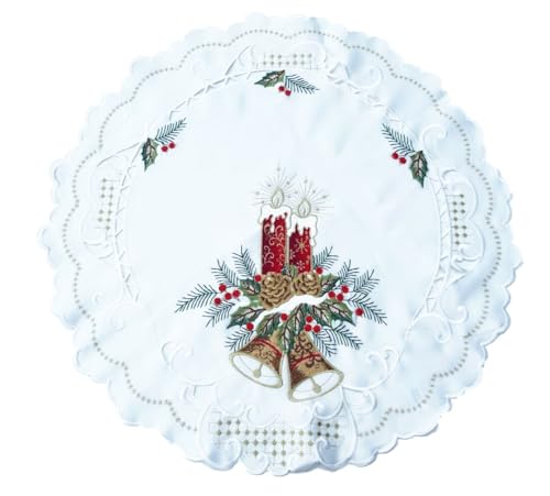 Weiße bestickte Weihnachtsdecke Tischläufer Tischdecke Mitteldecke...