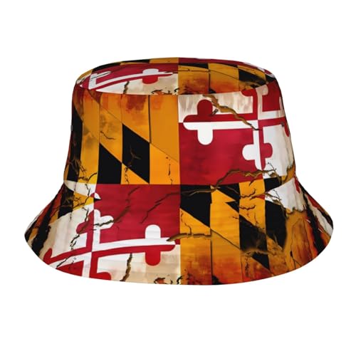 Vintage Wooden Maryland Flag Adult Unisex Sunshade Bucket hat, Non-Shrinking, Lightweight, Breathable, Foldable, Easy to Store Black