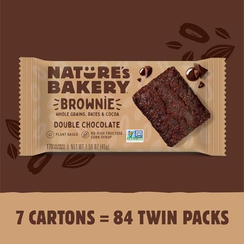 Image of Nature's Bakery Double Chocolate Brownie Bars, Whole Grains, Dates, and Cocoa, Plant Based, Dairy-Free, Snack Bar, 7 boxes with 12 twin packs