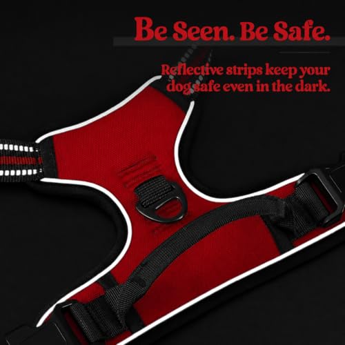Image of Lyrovo Adjustable No-Pull Dog Harness with Leash Set for Small, Medium & Large Dogs - Reflective, Breathable, Comfortable Vest Harness for Training & Walking (Red, XL (35-60Kg))