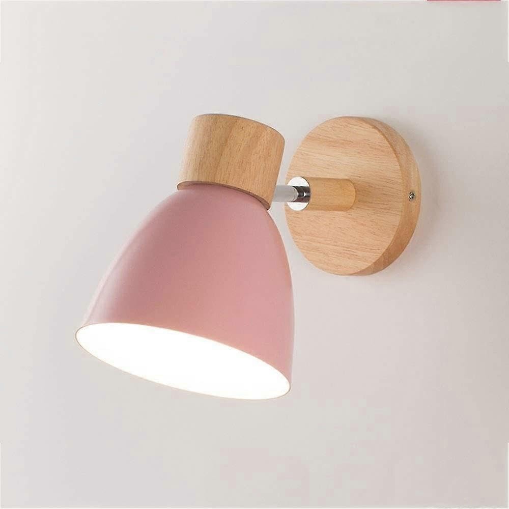 JOYHAPPST Nordic Metal Iron Macaron Bedroom Bedside Wall Sconce Modern Simple E27 Wood Base Wal