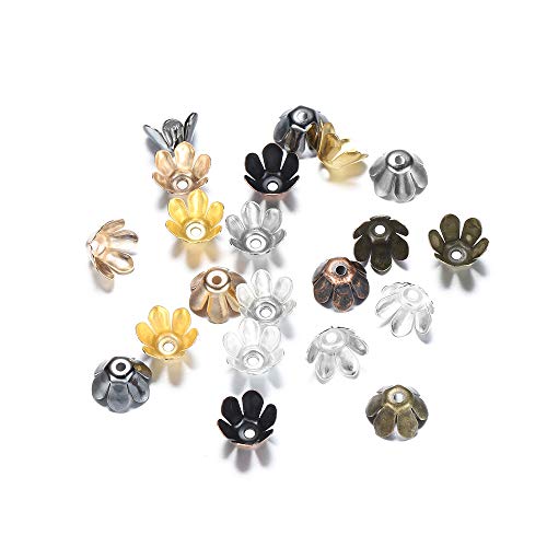 10.5x6mm Petal Flowers Beads Caps Six Leaves Bulk End Spacer Charms Bead Cap for Jewelry Making Supplies DIY (Multicolor)