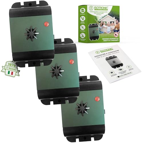 Isotronic dispositivo portatile per allontanare gli uccelli a batteria, a ultrasuoni, scaccia piccioni, protezione dai piccioni, spaventa piccioni e gabbiani per balconi, finestre e grondaie