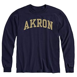 Barnesmith University of Akron Zips Long Sleeve Adult Unisex T-Shirt, Classic, Navy, Medium